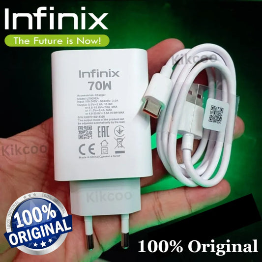 Ghani™70W Fast Charger for Infinix & TECNO Phones – EU Plug USB Power Adapter for Real Quick Charging